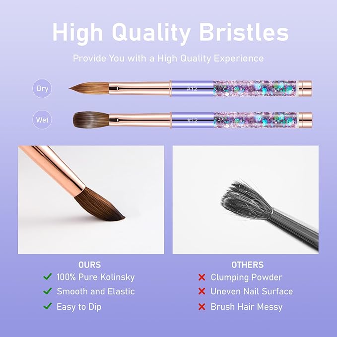 Acrylic Nail Brush Size #12, KEMEISI 100% Pure Kolinsky Nail Art Brushes Sturdy Handle Oval Shaped Acrylic Powder Nail Design Tools for Professional Manicure DIY Home Salon (Purple)