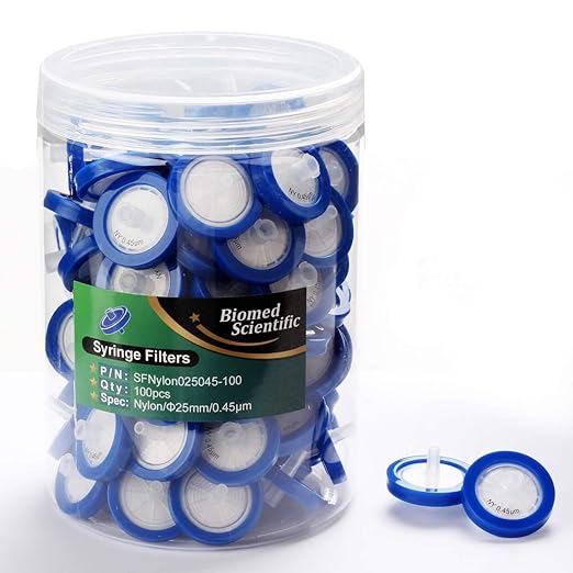 Syringe Filters Nylon 25mm Diameter 0.45um Pore Size Non Sterile Pack of 100 by by Biomed+Scientific
