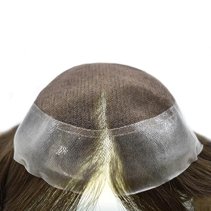 French Lace Mens Toupee Hairpieces Soft Human Hair Replacement System Natural Hairline Toupee for Men Lace Center with Poly V-Looped Man hair Units 8"X10" 4# MEDIUM BROWN