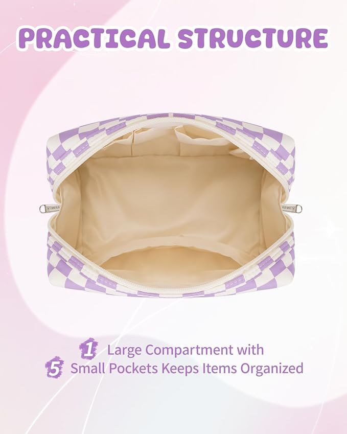 Narwey Birthday Gifts for Women Teen Girls Kids Personalized Initial Makeup Bag Monogram Preppy Cosmetic Bag Trendy Stuff 6 8 10 11 12 13 14 16 18 Years Old Travel Toiletry Bag (Purple P)