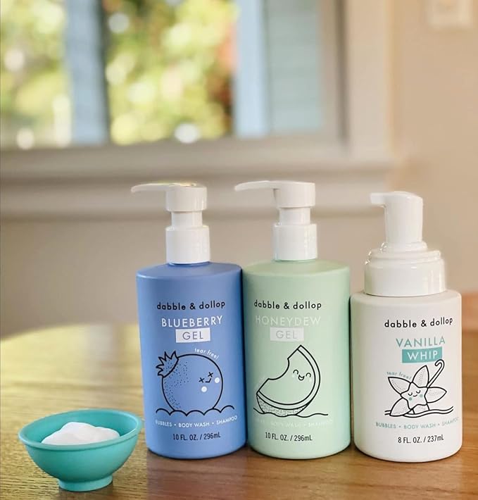 Dabble & Dollop Blueberry + Vanilla Body Wash & Shampoo – 3-in-1 Natural Bubble Bath for Kids, No Parabens or Sulfates, Vegan, Gluten-Free, Tear-Free (2-Pack)