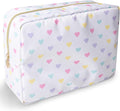 Nylon Large Makeup Bag Travel Cosmetic Bag Pouch, Big Preppy Makeup Bag Cute Cosmetic Zipper Pouch Purse, Waterproof Toiletry Bag Clutch Makeup Organizer Travel Essentials for Women Girl(White-Heart)