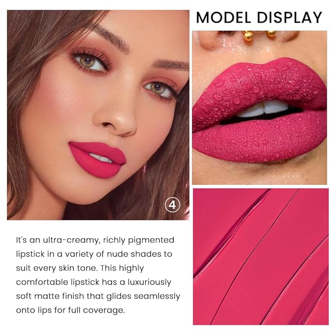3 Pcs Matte Velvet Lipstick Set, Nude Long Lasting Matte Lipstick 24H Waterproof, Natural Lip Makeup, Non-Stick Lipstick Makeup for Women