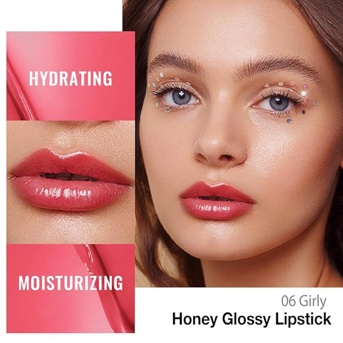 Girly Honey Lipstick Tinted Lip Balm - Shine Moisturizing Lipstick for Women, Natural Nourishing Hydrating Lip Gloss Stain for Dry Lips, Tint Sheer Lightweight Makeup, Vegan - 1Pc #06 Girly