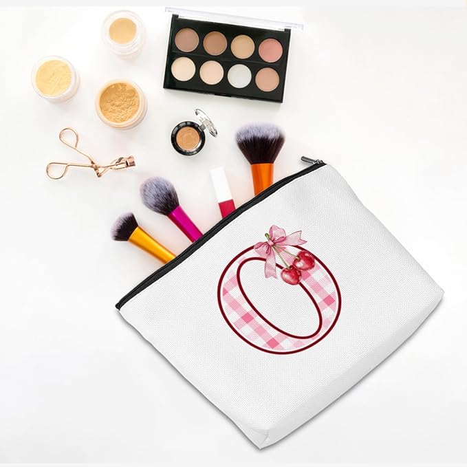 Initial Makeup Bag Monogram Cosmetic Bag Monogrammed Gifts for Women Girls Friends Coworker Aunt Personalized Travel Toiletry Bag Christmas Bridal Shower Wedding Bridesmaid Gifts, Cherry O