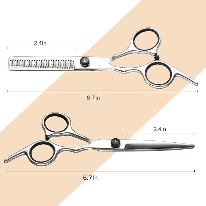 Fcysy Professional 10 Pcs Sharp Barber Hair Cutting Kit - Thinning Shears Set, Haircut Scissors & Hairdressing Shears with Accessories in Leather Case for Women, Men & Pet