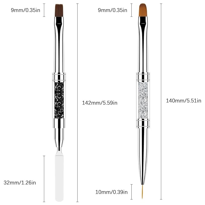 2 Pcs Double Ended Nail Builder Gel Brush, French Tip Brush Hard for Nails, Oval Gels Brushs Liner Brushs Nail Hard Gel for Design Nails Art & DIY Use