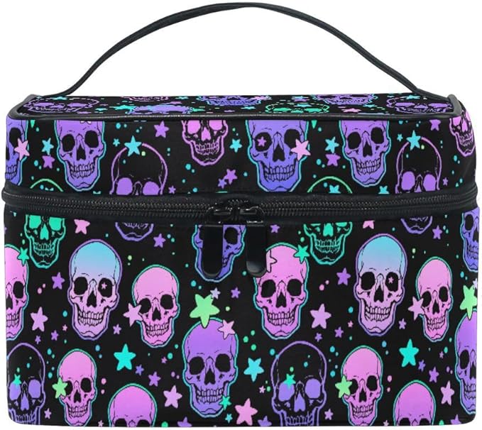 Makeup Bags, Stars Purple Skulls Makeup Organizer Bag Makeup Case Cosmetic Toiletry Bag for Girl Women Ladies