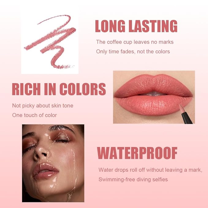 8Pcs Gel Lip Liner Pencil Set for Women, Matte Long Lasting LipLiner Lipstick 24 Hour, High Pigmented Lips Makeup Retractable Liners Waterproof Smudge Proof, Vegan & Cruelty-Free