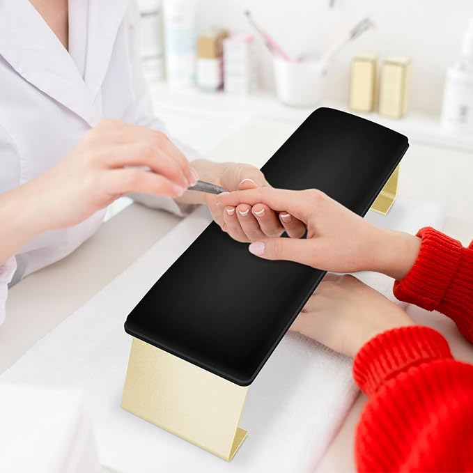 Erasable Arm Rest for Nails Tech, Luxury Nail Arm Rest Black Manicure Hand Rest for Nails Tech with Non-Slip Aluminum Alloy Legs, Cleanable Technology Leather