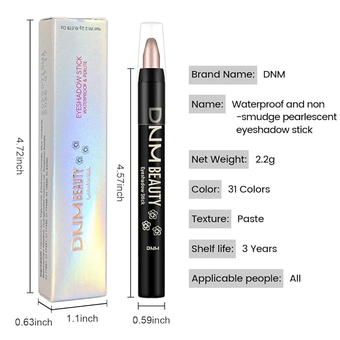 Champagne Silver Cream Eye Shadow Sticks Brightener Pencils for Women, Champagne Shimmer Silky Eyeshadow Applicator Stick Pen Waterproof, Blendable Crease-Proof Stick Eyeshadow Shimmer Eye Makeup 60