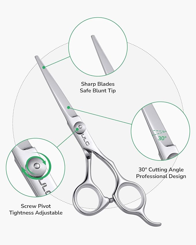 Hair Cutting Scissors, ULG Professional Hair Scissors 6.5 inch Right-Hand Razor Edge Barber Shears Salon Hair Cutting Shears Made of Japanese Stainless Steel, Hand Sharpened Silver