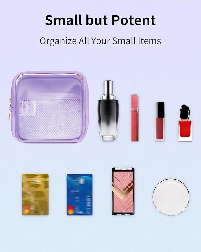 Wandering Nature Clear Makeup Bag for Purse Mini Make up Bag Cute Cosmetic Pouch for Women with Slip-in Pockets Travel Toiletry Essentials Vegan Leather Organizer Pouch,Patent Pending