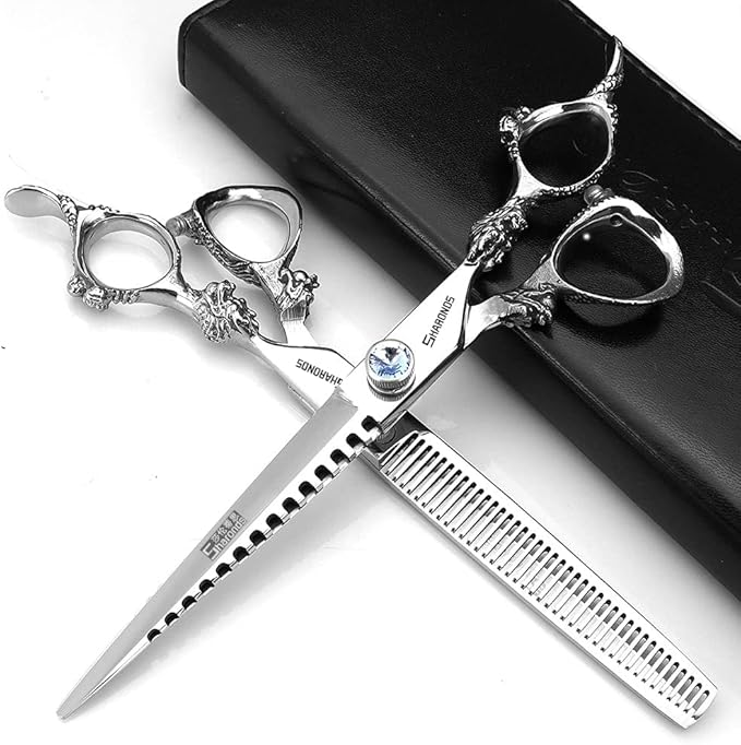 5.5/6 /7 Inch Purple Dragon Knight Professional Japanese Hair Scissors Barber Scissors Set (7 inch 2pc-B)