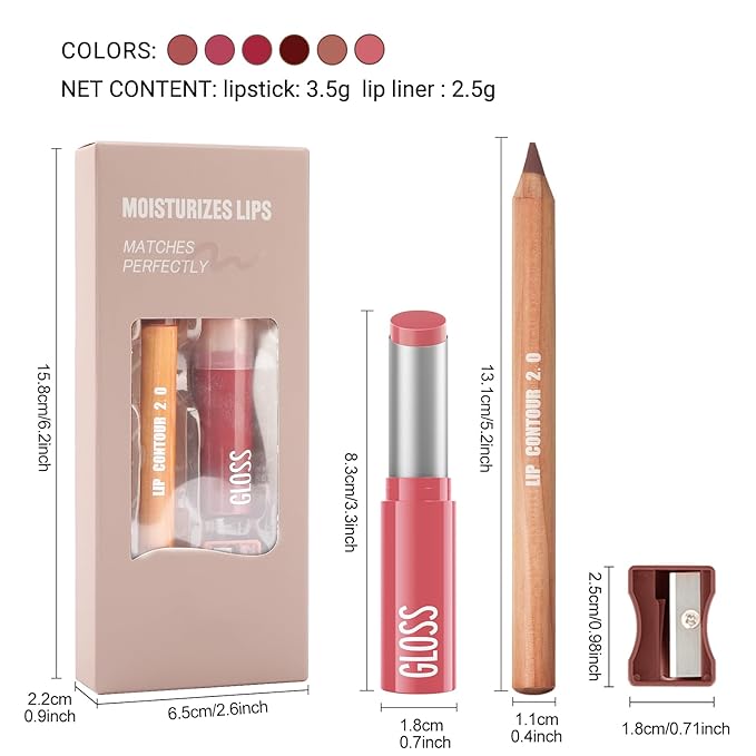 Erinde 2pcs Lip Liner and Lipstick Combo Set, Matte Lipliner Pencil & Hydrating Lip Gloss Makeup Kits for Women, Waterproof, Long Lasting, Highly Pigmented, Nude Brown Natural Lipstick, 04