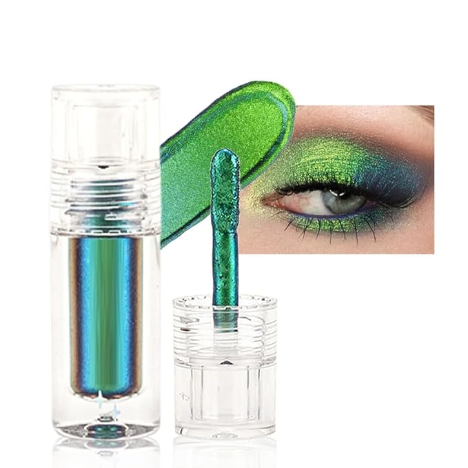 evpct Green Duochrome Chameleon Liquid Eyeshadow, Multichrome Metallic Glitter Liquid Eye Shadow Makeup for Women, Waterproof Multi Color Shifting High Pigment Holographic Iridescent Eyeshadow