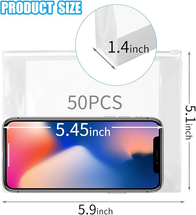 50 PCS Mini Clear Makeup Bag,Small Clear Zipper Pouch Travel Bag for Toiletries Plastic Cosmetic Organizer Waterproof，for Swimsuit Bikini Travel Vacation(5.9 x 5.1 x 1.4 Inch)
