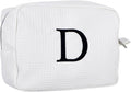Personalized White Waffle Makeup Bag,Custom Embroidered Initial Cosmetic Pouch for Women,Monogrammed Cosmetic Case,Bridesmaid Gifts (D)
