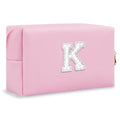 ChaoGreat Bride Gifts – Personalized Initial Makeup Bag with Pearl Rhinestone Patch, Preppy Pink Monogram Cosmetic/Toiletry Pouch, bridesmaid Gifts, Bridal Shower Gifts, Wedding Gifts, Bridal Gifts,K