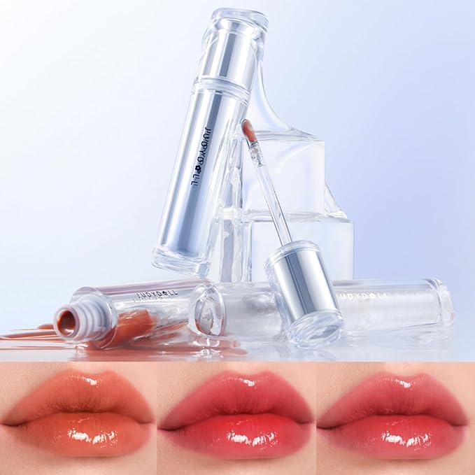 JUDYDOLL Ice Watery Lip Gloss- Long Lasting & Transfer-Proof, Infused with 86% Essence with Ice Iron Applicator, Non-Sticky Glossy Finish for Daily Wear, Mirror Lip Glazes, Moisturizing Plumping Gloss