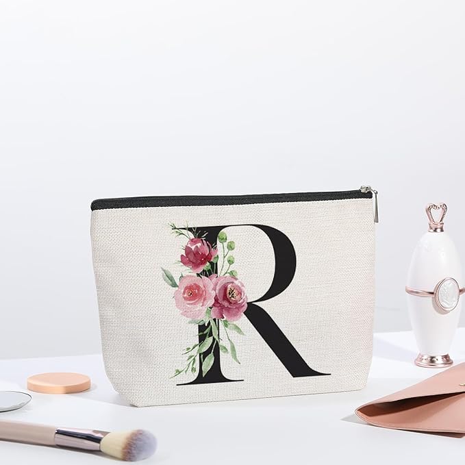 Initial Makeup Bag, Personalized Gifts for Women, Bridesmaid Gifts, Birthday Gifts for Women Mom, Gifts for Best Friend, Bride Bridesmaid Cosmetic bag (Letter R)