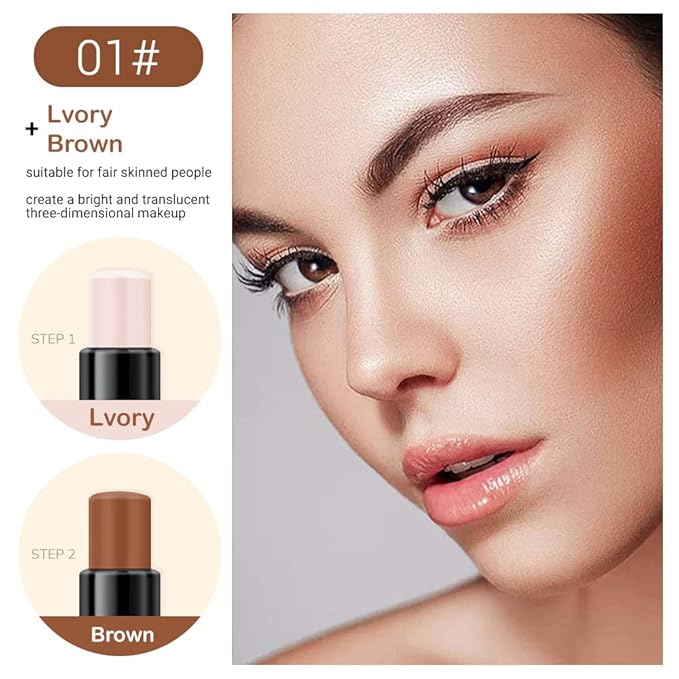 evpct 2In1 Cream Contour Stick Contouring Concealer Sticks Makeup Face Cream Kit for Beginners Creamy Contour and Highlight Stick contorno base de maquillaje para mujer en oferta 01 Ivory & Brown