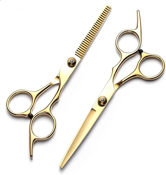 Hair Cutting Scissors Kit 11PCS, Professional Haircut Scissors with Japanese Stainless Steel Shears, Thinning Shears, Haircut Accessories in Leather Case for Salon/Home (Gold)