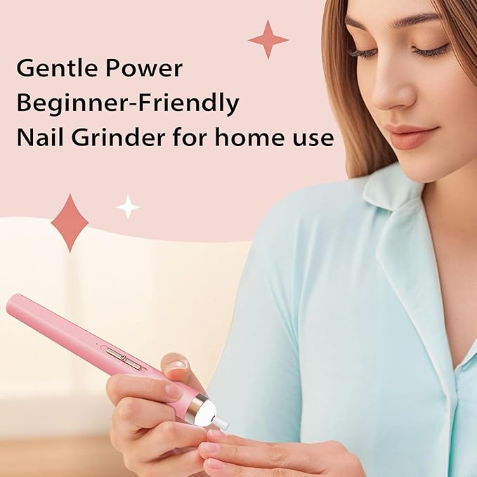 Portable Electric Nail Drill with LED Light, Gentle Power Beginner-Friendly Nail Grinder for Dead Skin Removal and Polishing, Cordless Manicure Pedicure Tool with Accessories Kit for Home Use (Pink)