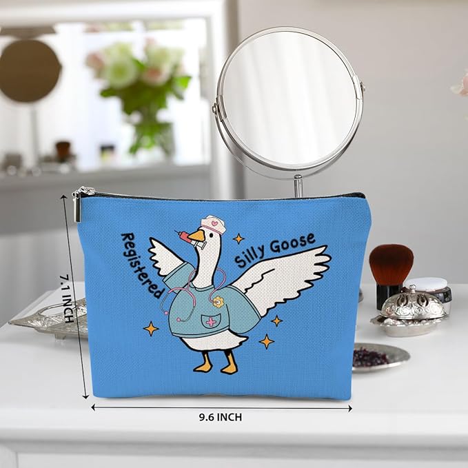 Nurse Practitioner Gifts Makeup Bag, Nurse Accessories Funny Goose Cosmetic Bag, Travel Organizer Zipper Pouch Thank You Nurses Week Gifts for Women Registered Nurses Physician Assistant, Blue