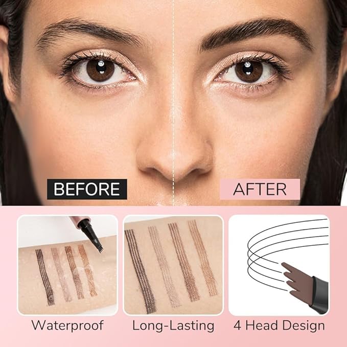 2025 Premium Microblading Eyebrow Pen, Waterproof Eyebrow Pencil, Eye Brow Pen with 4 Tip, Natural Magic Eyebrow Makeup Fine Stroke Contouring Pencil Long-Lasting Stay on All Day (Light Brown)