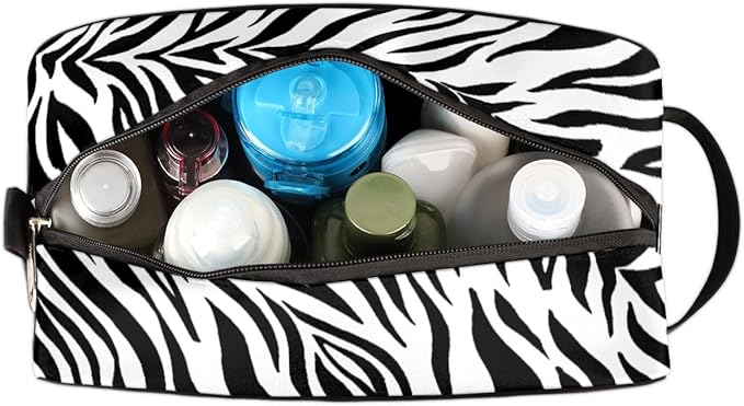 Abstract Black White Zebra Skin Travel Toiletry Bag for Women Men Lightweight Cosmetic Makeup Bag Organizer Waterproof Shaving Bag Dopp Kit with Large Capacity for Toiletries and Shaving Accessories