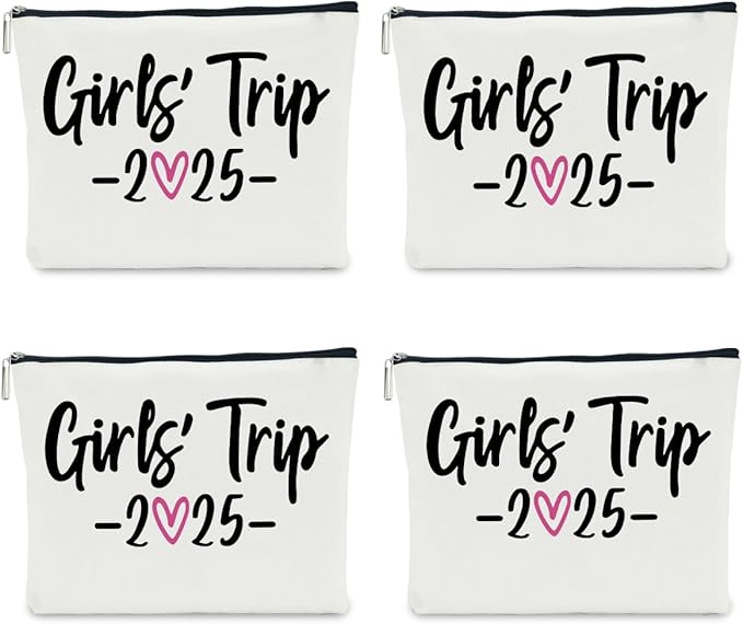 4 PCS Girls Trip Gifts Favors 2025 Girls Weekend Gifts for Women Bestie Gifts Friend Gifts Girls Trip Favors for Sister Niece Friendship Holiday Vacation Makeup Bag Weekend Bags for Women