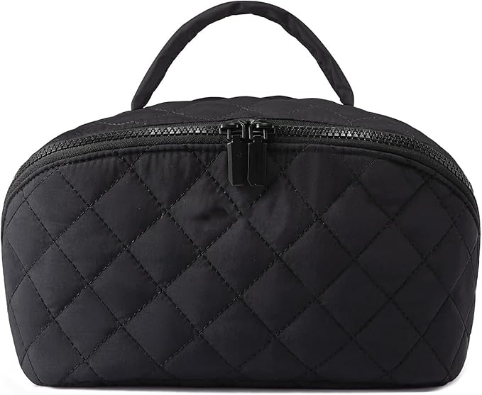 Makeup Bag for Woman, Festivalment Makeup Bag, Wide Open Lay-Flat Water-Resistant Cosmetic Case, Puffy Padded Organizer for Toiletries & Brushes Large Capacity with Compartments (Black)