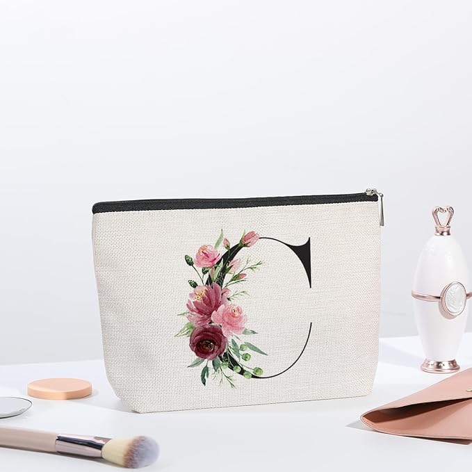 Initial Makeup Bag, Personalized Gifts for Women, Bridesmaid Gifts, Birthday Gifts for Women Mom, Gifts for Best Friend, Bride Bridesmaid Cosmetic bag (Letter C)