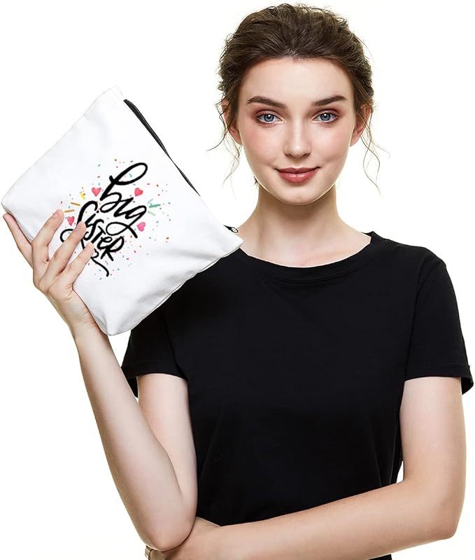 Cute Big Sister Reusable Makeup Bag Big Sister Gifts for Little Girls Best Sister Eco-Friendly Makeup Bag Gifts for Birthday Christmas