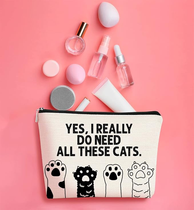 Yes I Really Do Need All These Cats Paw Funny Cute Kitty Kitten Makeup bag,Cosmetic Bag Zipper Travel Toiletry Bag Best Gift Idea for Cat Lovers Teen Girls,Cat Owners Gifts,Birthday Christmas's Gift