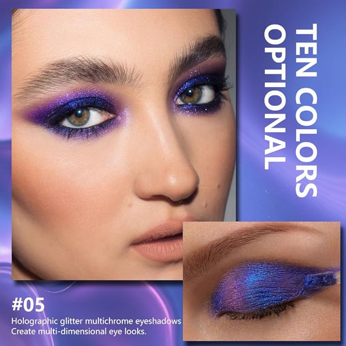 evpct Sapphire Blue Duochrome Chameleon Liquid Eyeshadow, Multichrome Metallic Glitter Liquid Eye Shadow Makeup for Women, Waterproof Multi Color Shifting High Pigment Holographic Iridescent Eyeshadow