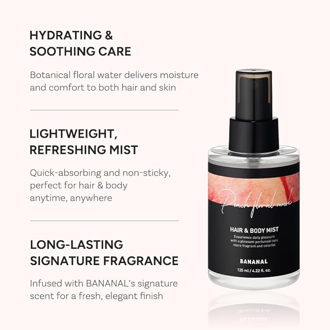 Korean Hair & Body Mist – Botanical Waters & 17 Amino Acids – Sulfate, Paraben & Silicone-Free – Peach Floral Musk, 125ml / 4.22 fl oz