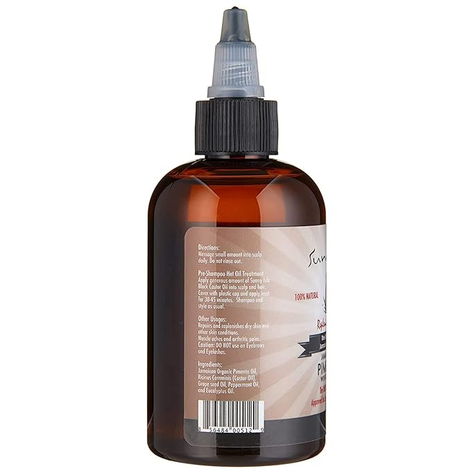 Sunny Isle Jamaican Organic Pimento Oil with Black Castor Oil 4oz | Formulated to Nourish the Scalp, Condition and Strengthen Hair | Traditional Body Rub for Muscle Pain
