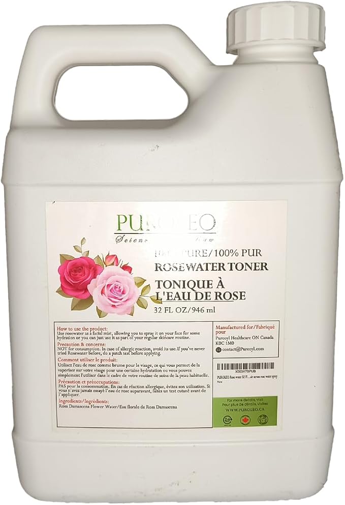 PUROLEO Rose Water 32 Fl Oz/946 ML (Packed in Canada) Pure & Natural Skin Care Setting Spray and Toner - Premium and Luxury Self Care with Rosewater for Face, Makeup Setting Spray, and Facial Mist