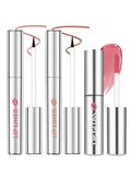 Peel Off Tattoo Lip Liner Stain Lip Gloss Combo Sets, 2 Colors Rose Pink Brown Matte Lip Liner and Nourishing Lip Gloss Tint Stain Kit, Long Lasting Waterproof Non Sticky Liquid Lipstick Makeup-Set 01