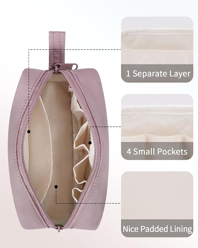 Narwey Small Makeup Bag for Purse Travel Makeup Pouch Mini Cosmetic Bag Zipper Pouch for Women (Dusty Rose, Small)
