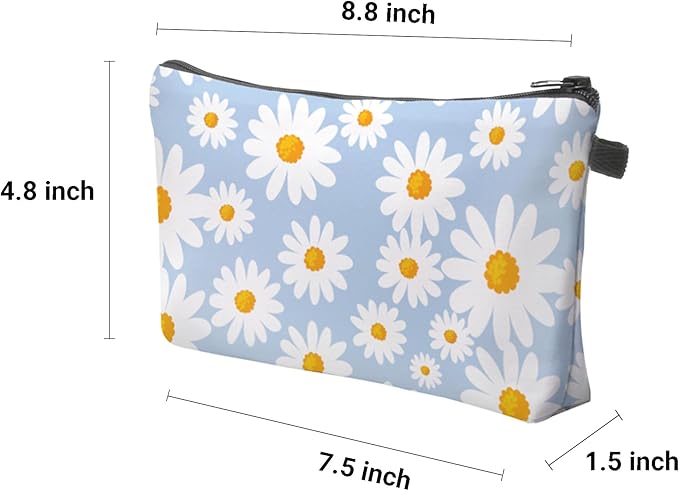 Cute Travel Makeup Bag Cosmetic Bag Small Pouch Gift for Women (Daisy Pale Blue)