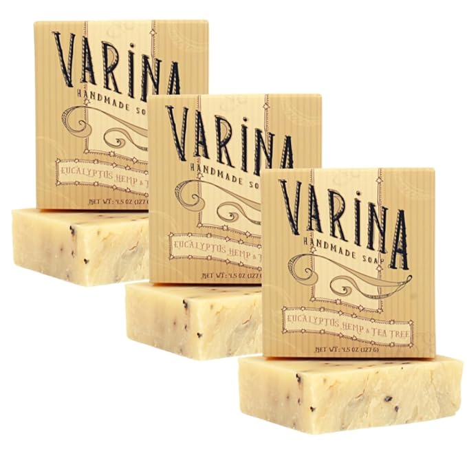 Organic Eucalyptus Hemp & Tea Tree Bar Soap - Gentle Cleansing for Sensitive Skin, Herbal and Mint - 3 Pack