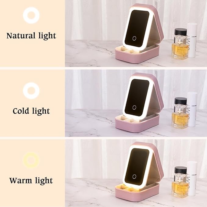 Custom Name Travel Makeup Bag with Led Mirror Cute Small Makeup Bags for Women Teen Girls Mom Personalized Birth Flower Jewelry Makeup Box Organizer with Light Up Mirror Floral Makeup Case Make Up Bag