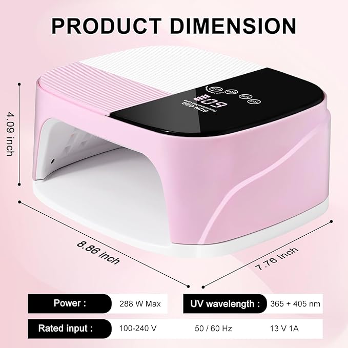 LIMEGIRL UV LED Nail Lamp Kit for Gel Polish Professional Fast Curing Pink Dryer Light Set with 45PCS Lamp Beads and Gloves and Auto Sensor Cordless Rechargeable Nail Art Cure Machine for Manicure