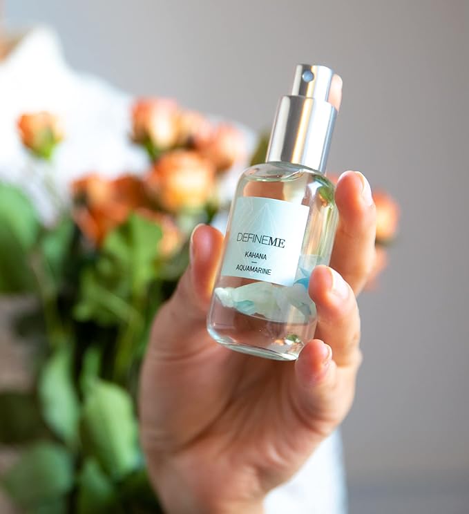 DefineMe Aquamarine Crystal Infused Natural Perfume Mist, Kahana Scent, 0.95 FL OZ