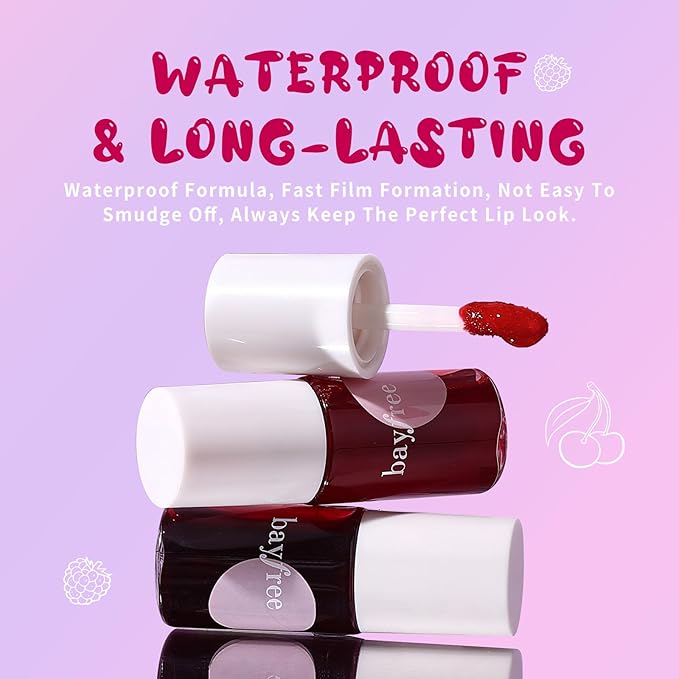 bayfree Lip Tint Stain, Long Lasting Korean Lip Stain Set, Non-sticky Waterproof Lightweight Lip and Cheek Tint, Moisturizing High Pigment Water Tint, Matte Finish Lip Tint