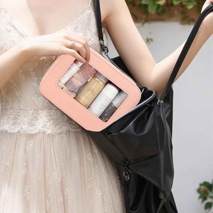 Clear Makeup Bag, Travel Cosmetic Organizer Case Waterproof Skincare Toiletry Bag with Zipper Portable Make Up Pouch Compact Car Organizer Bag for Essentials