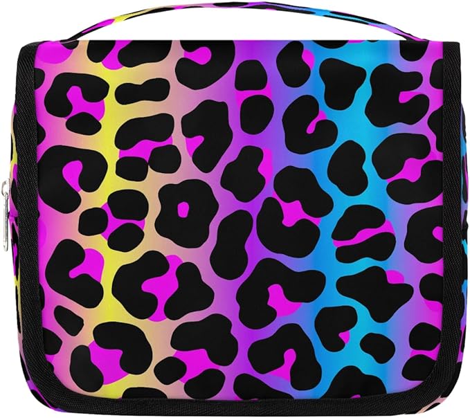 Travel Toiletry Bag for Women & Men Leopard Colorful Skin Hanging Cosmetic Organizer Portable Waterproof Makeup Case Make Up Bag with Compartments Travel Essentials for Bathroom Shower